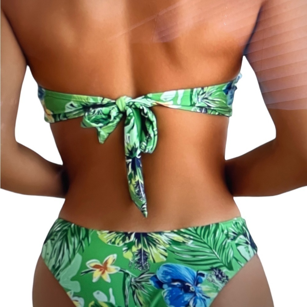 Women’s Two Piece Bright Green Floral Bikini, Size Large. - Picture 4 of 5